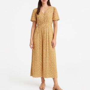 Bec & Bridge 100% cotton balloon sleeve tan floral button front midi dress EUC